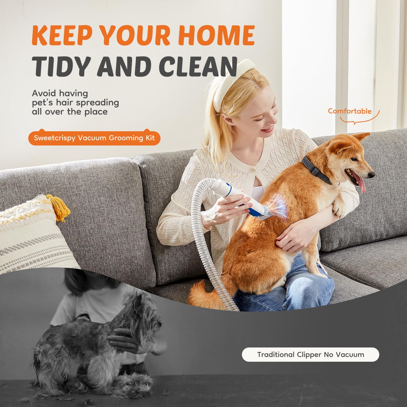 NEWBULIG Pet Grooming Vacuum Kit for Cats and Dogs, 3 Suction Modes view 6
