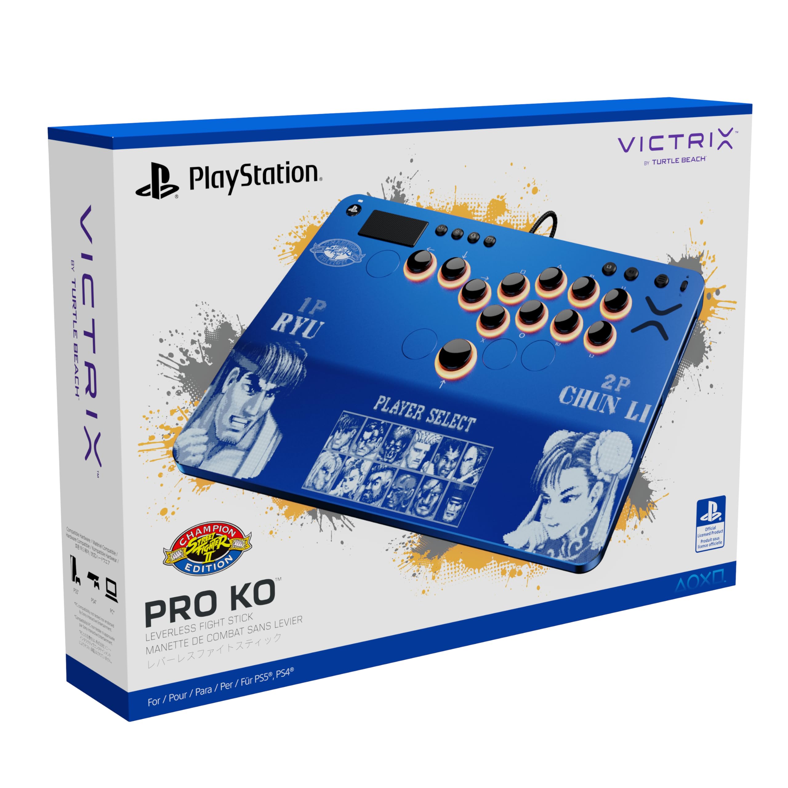 Turtle Beach Victrix Pro KO Leverless Fight Stick: Street Fighter II PS5 | Street Fighter II Champion Edition, PlayStation, Windows PC, Turnier-Arcade-Controller, 16 Cherry-Switches, schlankes Design