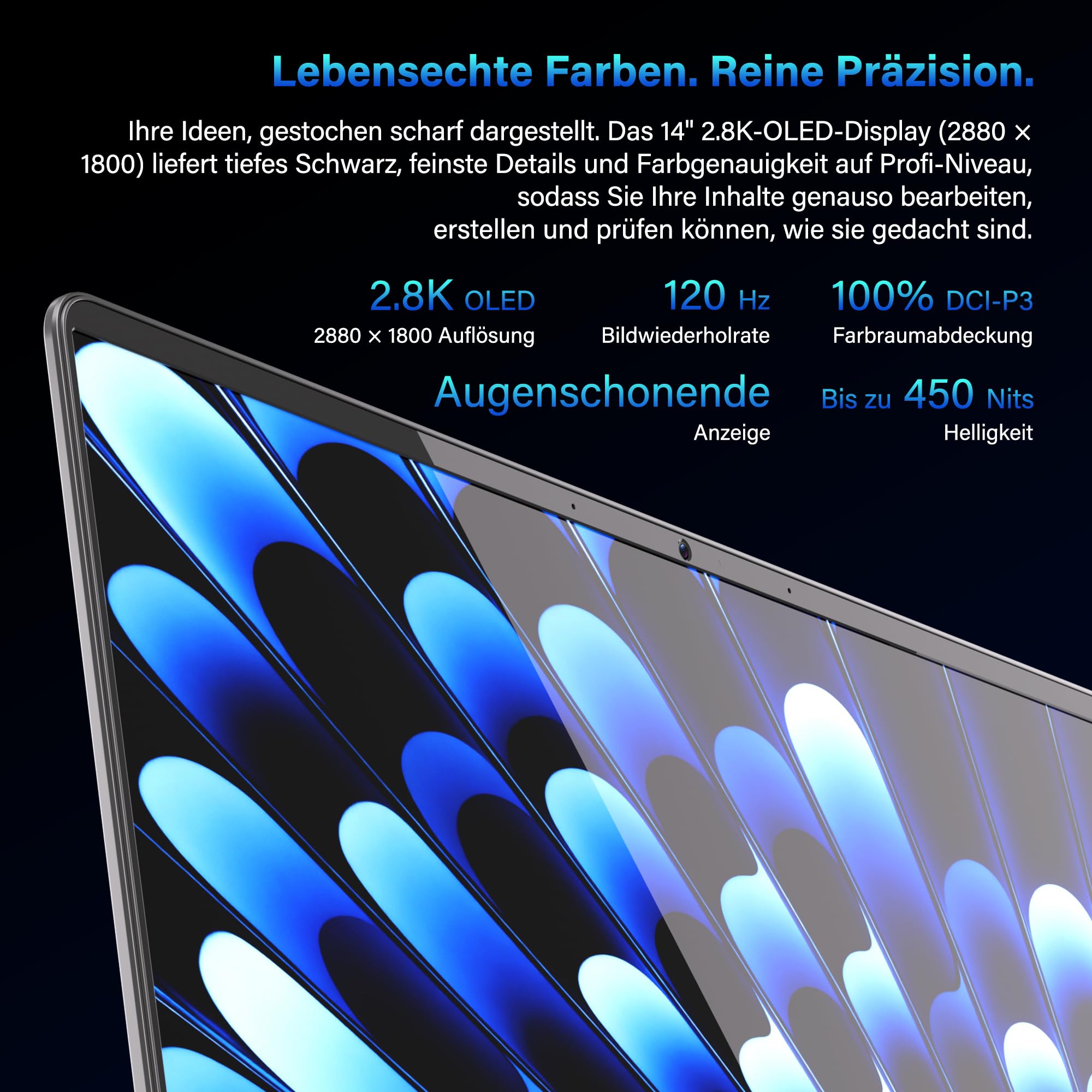 GEEKOM GeekBook X14 Pro Laptop, 999 g Ultraleicht, 14" 2.8K OLED, Ultra 9-185H, 32GB LPDDR5x RAM 7500MT/s, 1TB SSD, 2X USB4, Fingerprint & Webcam-Schieber, bis zu 16 h Akku, Copilot+, Windows 11 Pro
