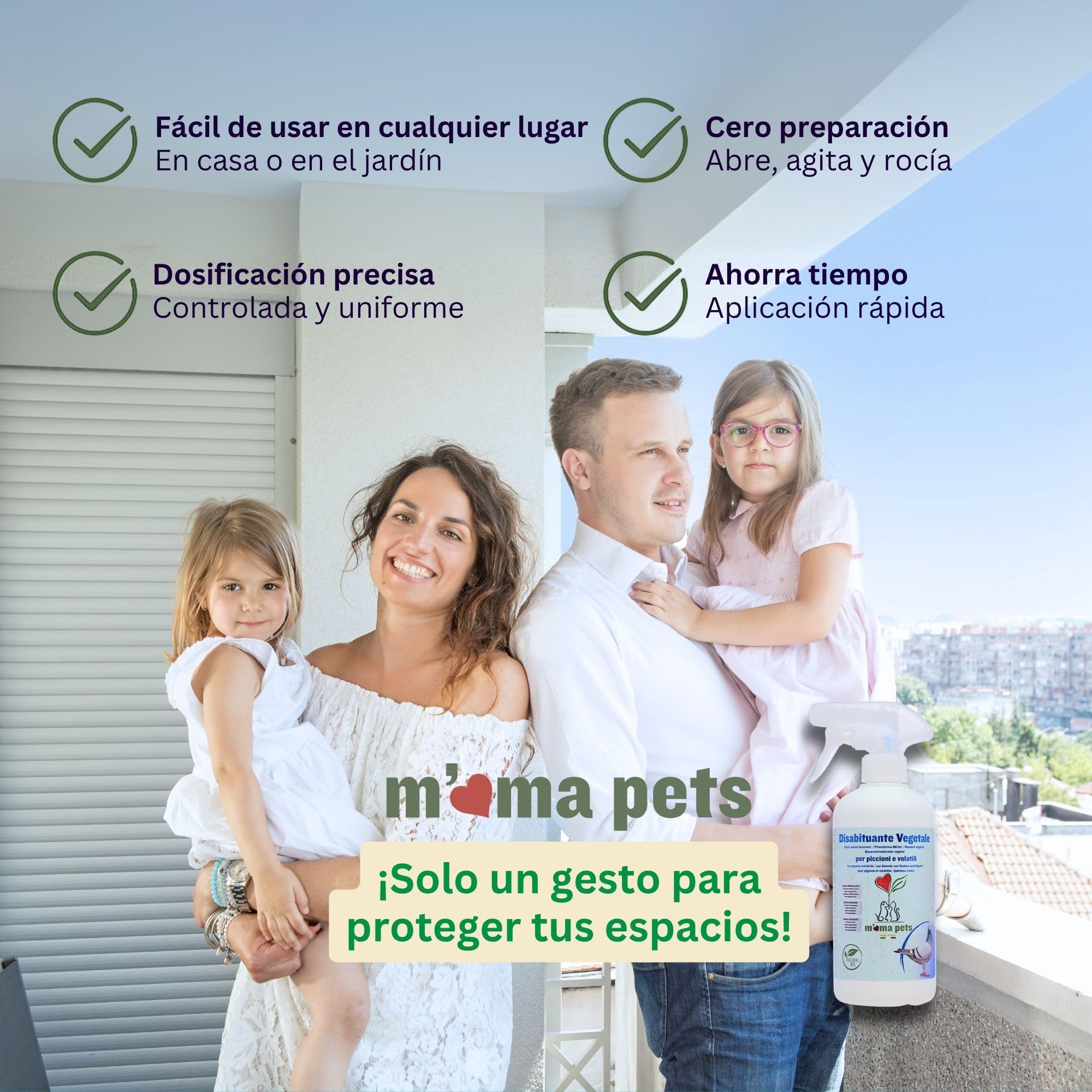 Mama Pets Spray Repelente Natural para Palomas, Pájaros, Gaviotas y Avès, Disuasor para Exteriores: Ventanas, Alféizares, Terrazas, Balcones y Barcos, 500 ml