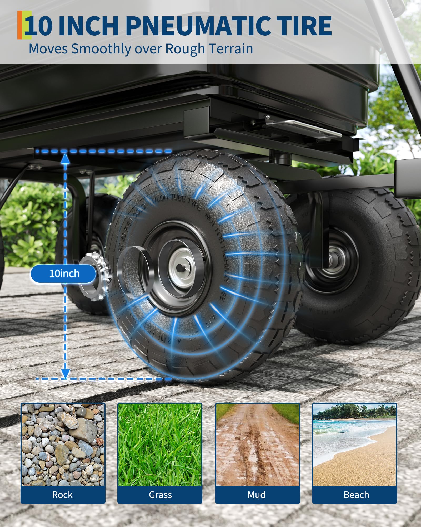 GarveeHome Gartenwagen mit Kippfunktion bis 270 kg Transportwagen | Bollerwagen mit Lenkachse Luftbereifung auf Stahlfelge, Gartenkarre Dumper für Gartenarbeit Rasen