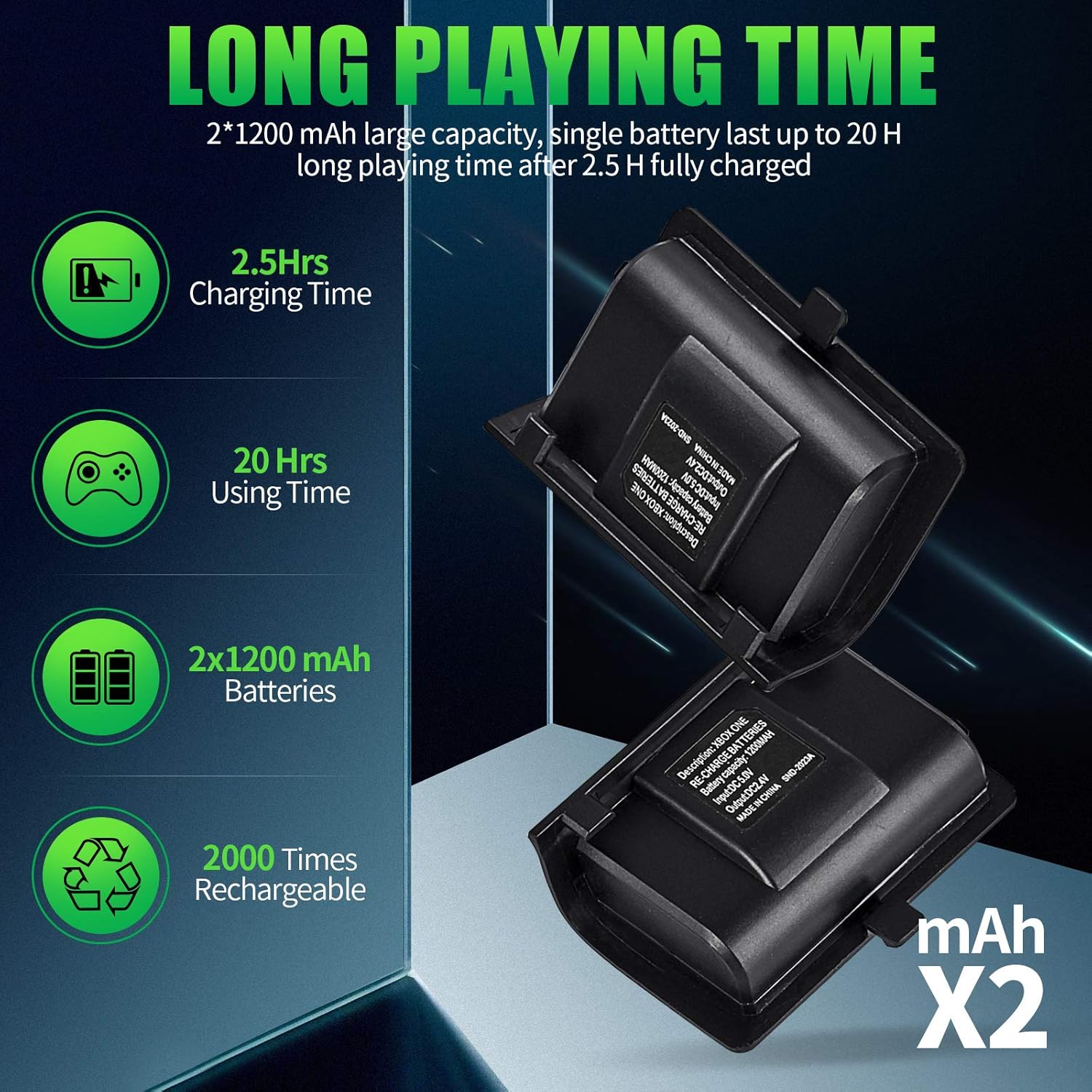 Controller Charger Station for Xbox one, Controller Battery Pack Charging Dock Station Compatible with Xbox One/One X/One S/One Elite, 2 Packs 1200 mAh Rechargeable Battery(Not for Xbox Series X)