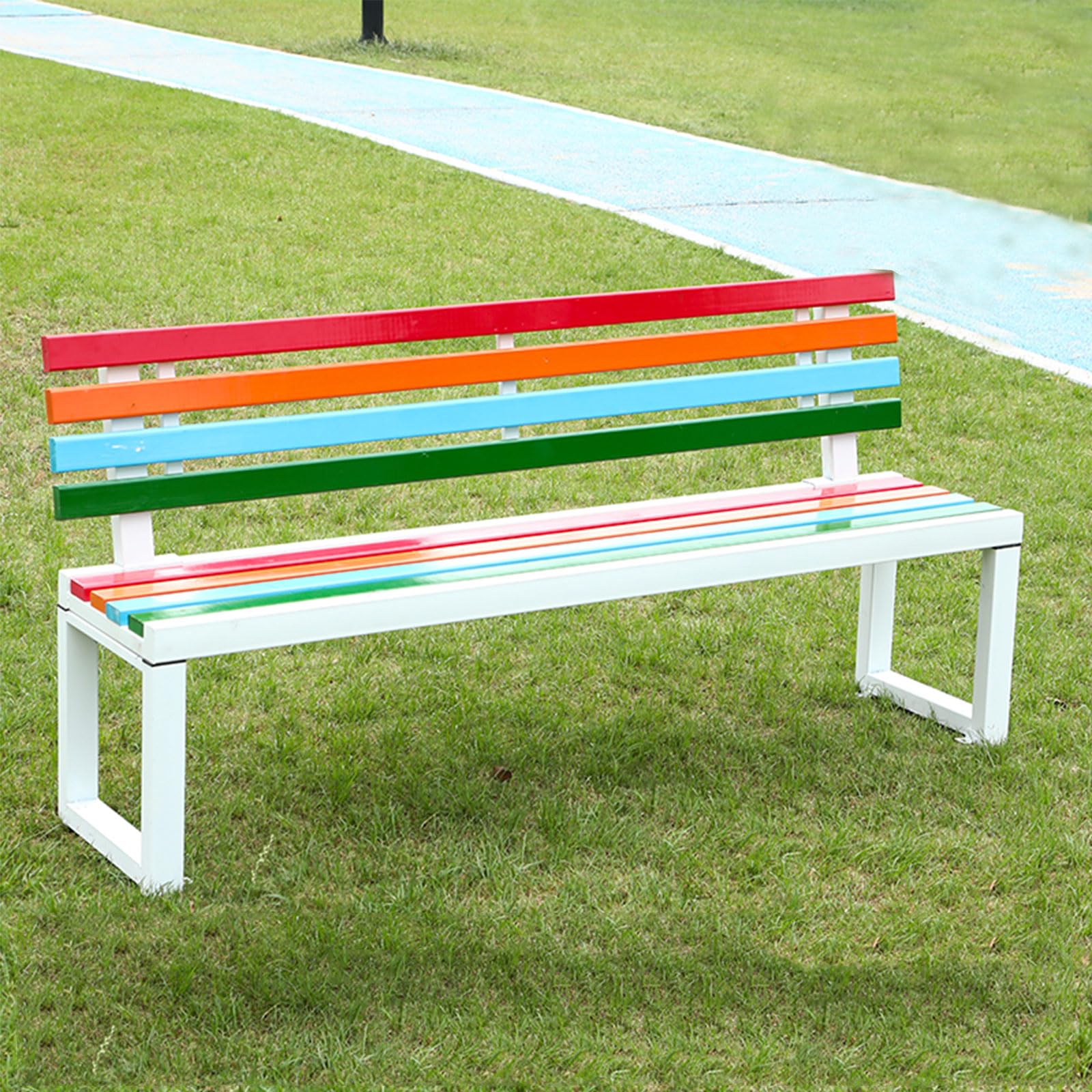 Banco de parque al aire libre con respaldo, resistente a la intemperie y al óxido, asiento de jardín de 120 x 40 x 80 cm, piel de patio en color blanco, perfecto para patios y jardines
