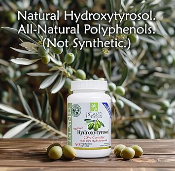 Island Nutrition 20% Hydroxytyrosol Complex from Real Olives, Made in Spain | No Synthetic Polyphenols, 100% Grown & Extracted in Spain, 90 Capsules, 100 mg, Spanish Hydroxytyrosol Supplement, No Oil
