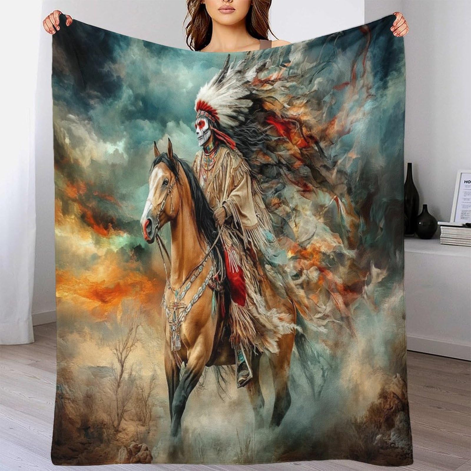 Dafufbw Native American-3 Native American Fleece Blanket Throws For Sofas/Bed/Chair/Camping Fluffy Warm Soft Mohican Knight Blanket For Rest Time, Anti-Pill Fleece Blanket 50X60inch(127X152cm) Fit All Season