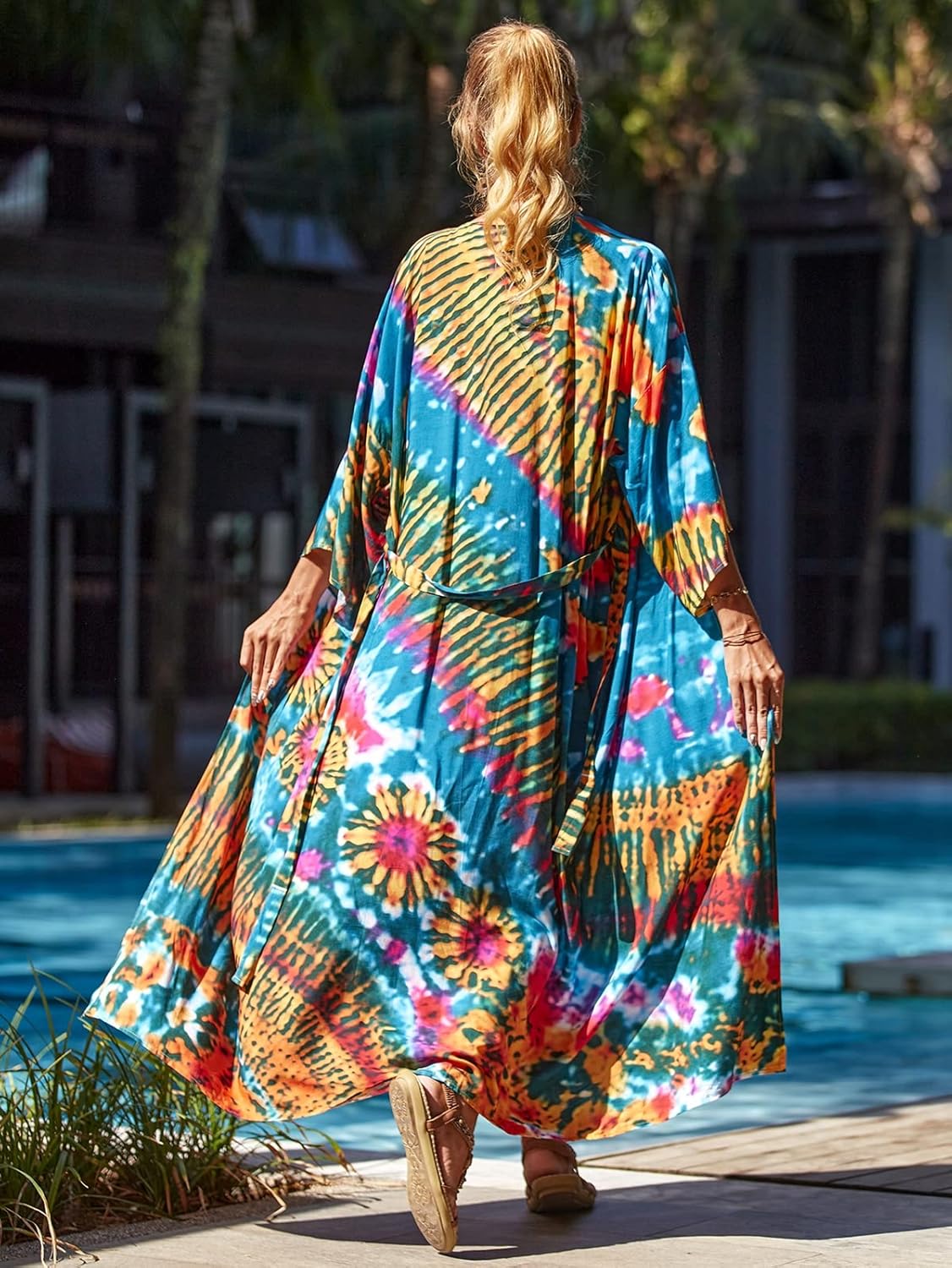 RanRui Womenloose Kimono Duster Beach Blouse Long Beach Kimono Robe Cover ups Kimonos for Women - Image 7