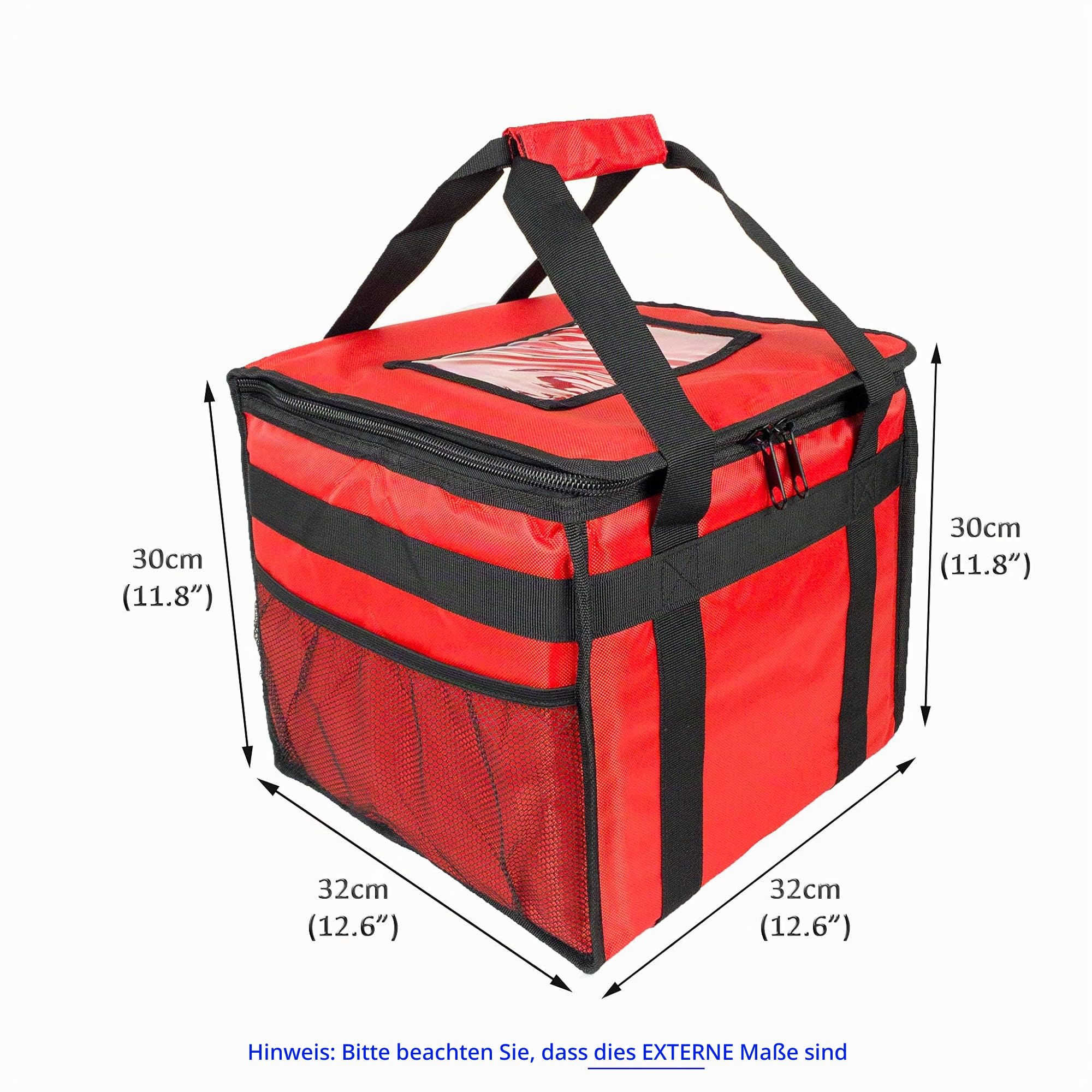 HFB30L Wärmespeichertasche für Pizza, Imbiss-Restaurant, Picknick, indisch, Chinesisch, Kebab, Catering, Liefertasche, thermisch isoliert, 32 x 32 x 30 cm, Rot