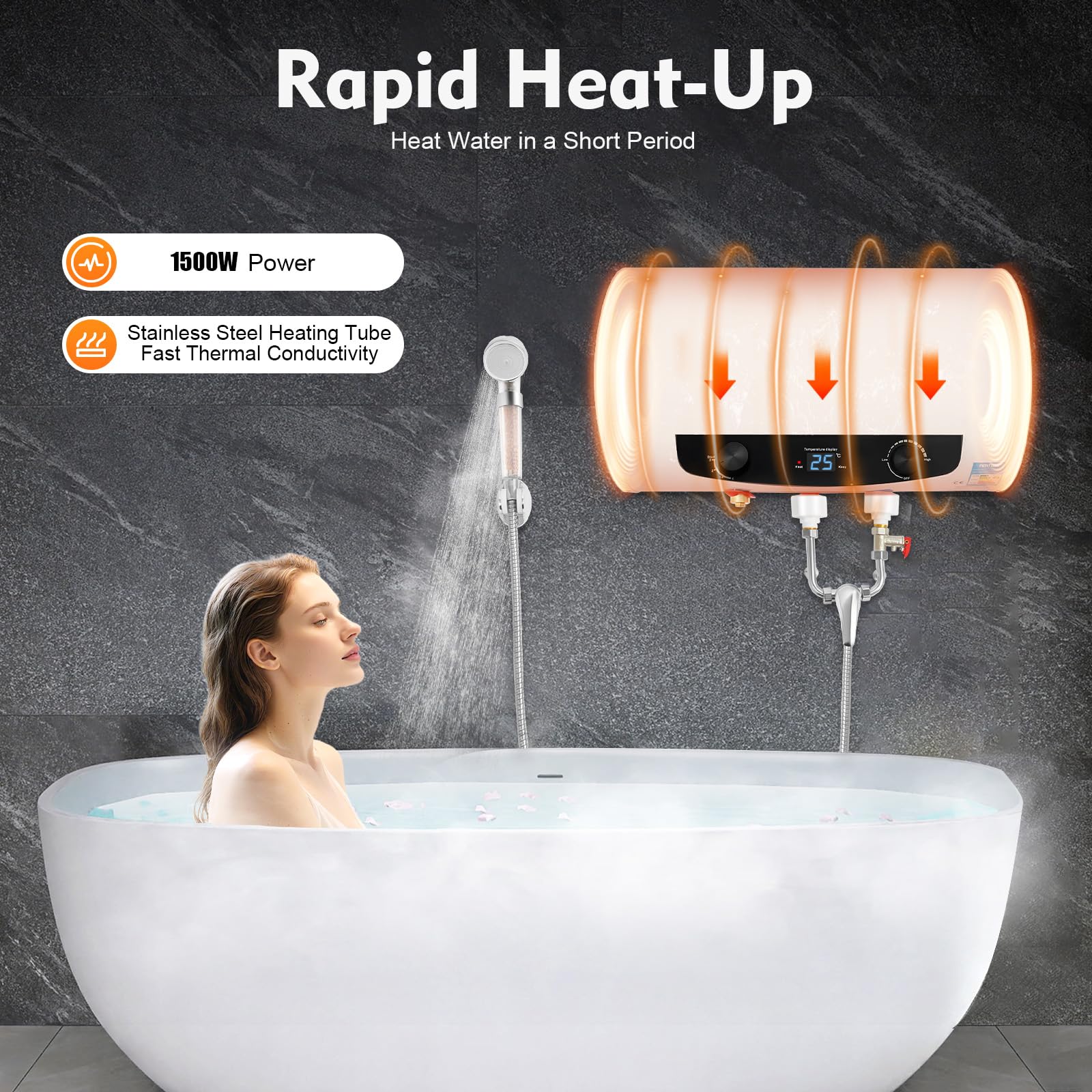 Calentador de agua eléctrico de 1500 W, 10 galones, 110 V, tanque de agua para baño, cocina, montado en la pared