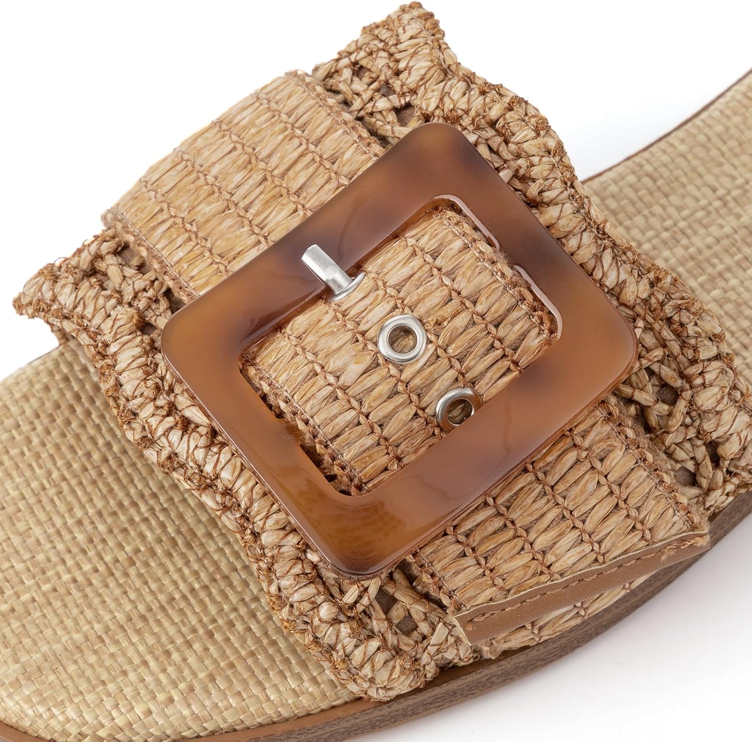 Rihero Women's Raffia Flat Sandals Square Open Toe Summer Beach Slip On Woven Buckle Slide Sandals - Image 4