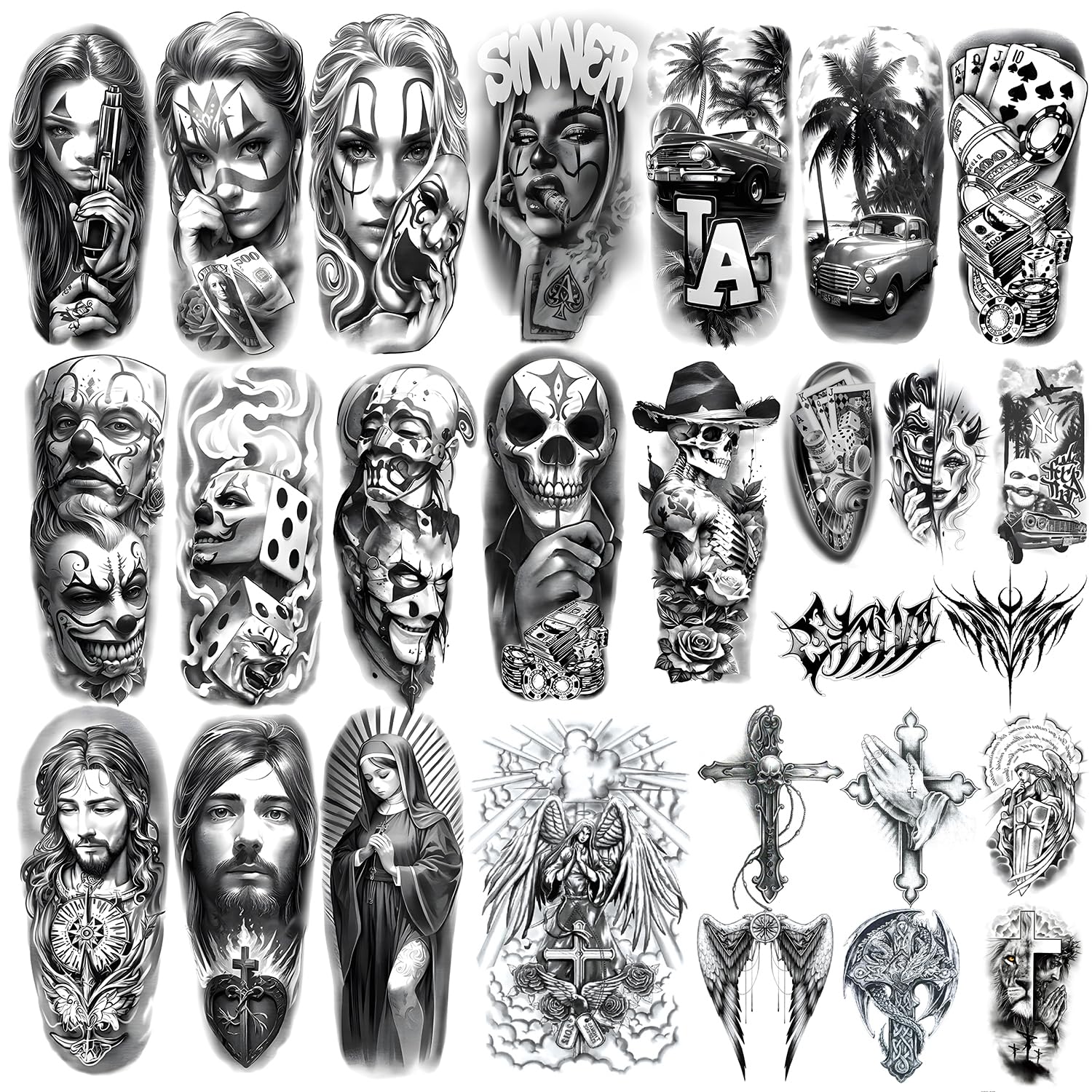 27 Sheets Large Chicano Temporary Tattoos for Adults Men Women,Half Sleeve Tattoos Temporary Realistic,Fake Tattoos Stickers Gangster Stuff,Tatuajes