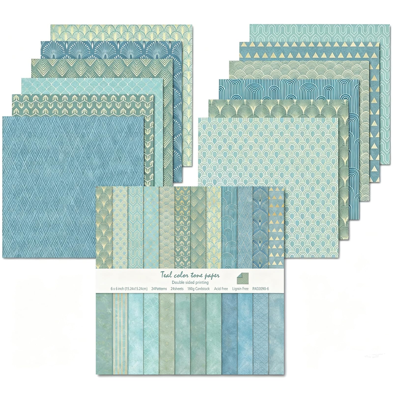 24 Sheets Double-Sided Pattern Paper, 24 Designs, 12 Inch Scrapbooking Cardstock Pad, Decorative Paper for DIY Photo Album and Gift Decoration (Blue, 12 Inch)