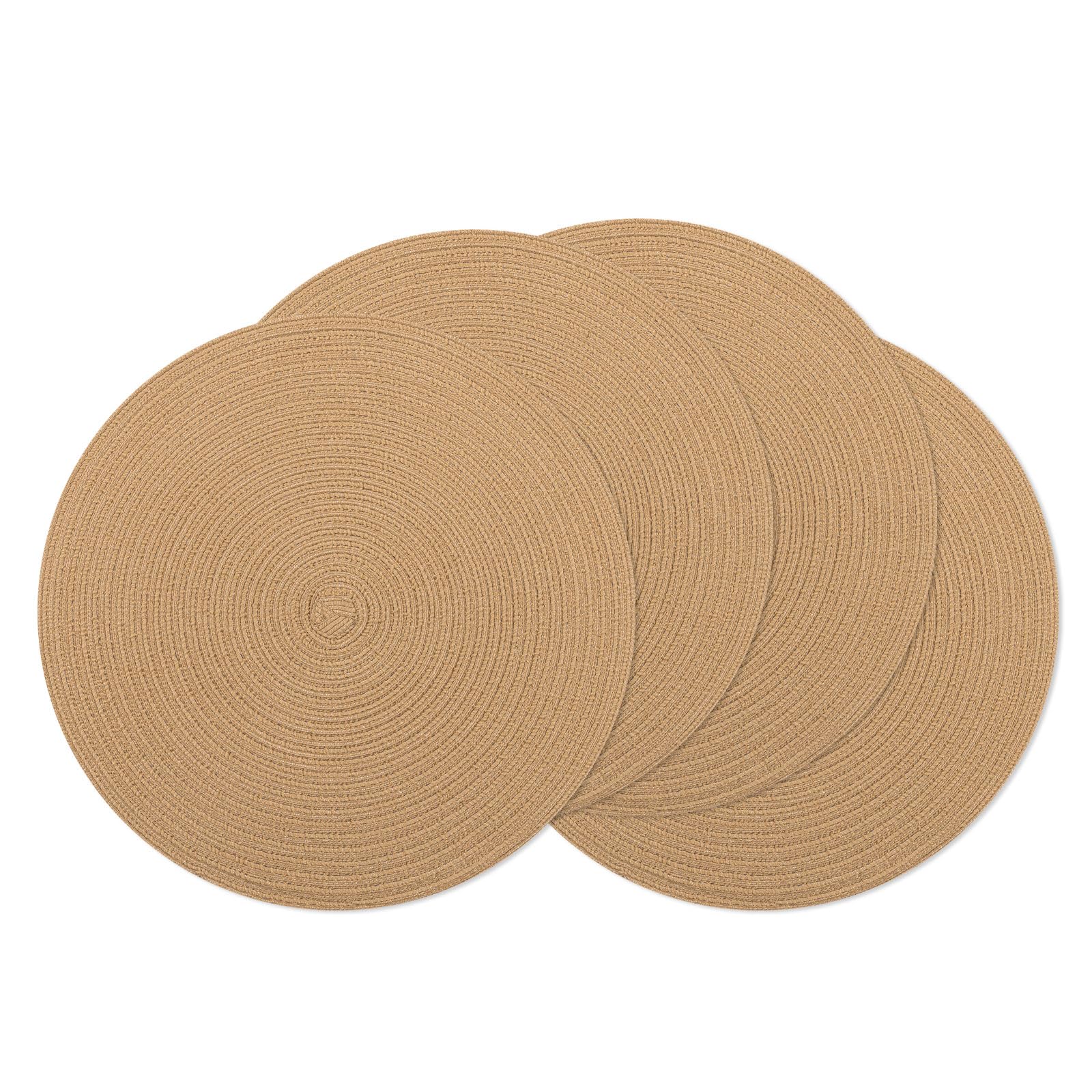 SHACOS 15 inch Round Braided Placemats Set of 4 Cotton Polyester Place Mats Washable Kitchen Dining Table Mats for Dinner Party Table Decor (Camel, 4)