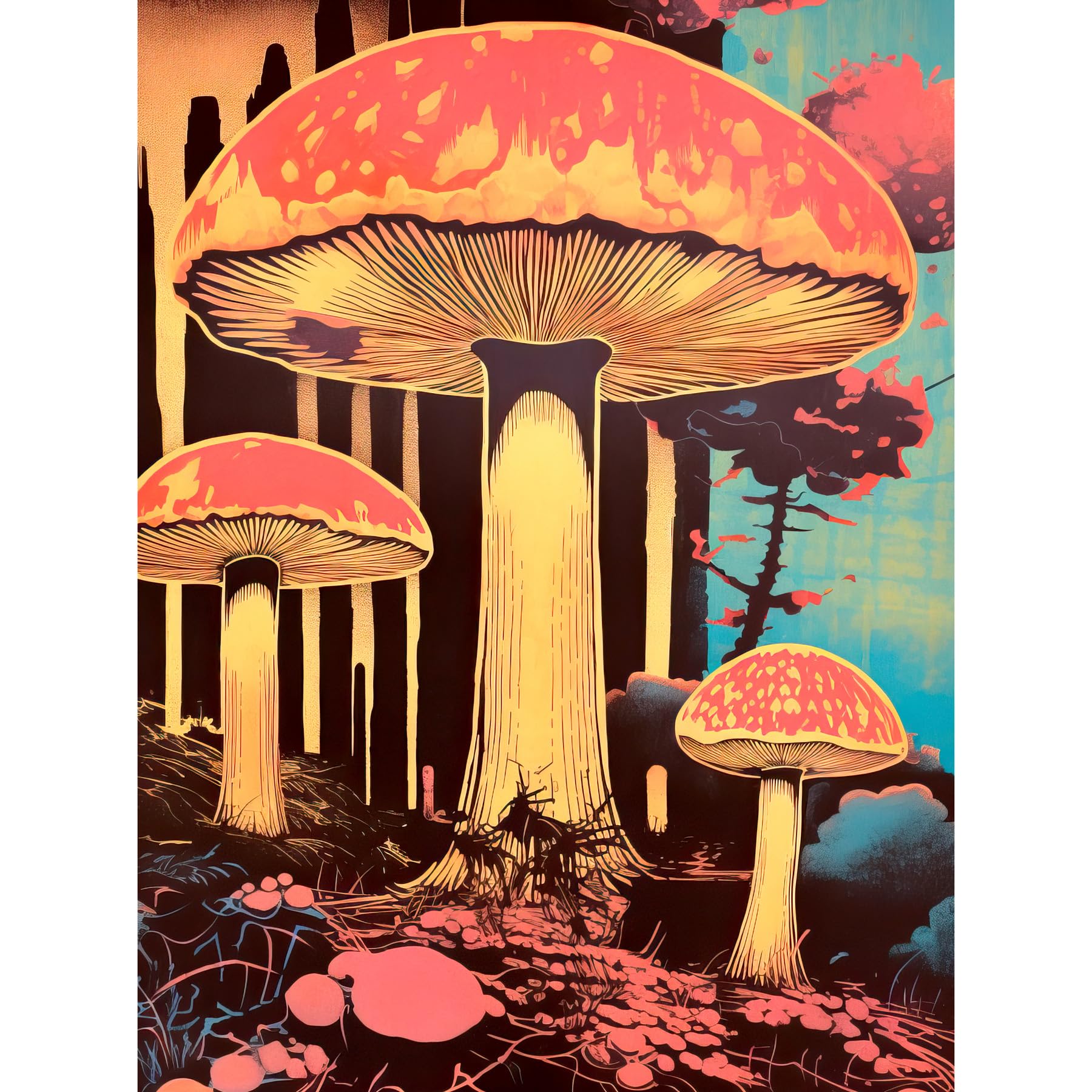 Artery8 Red Mushroom Fungi Pink Blue Bright Psychedelic Nature Kitchen Unframed Art Print Poster Wall Decor 12x16 inch