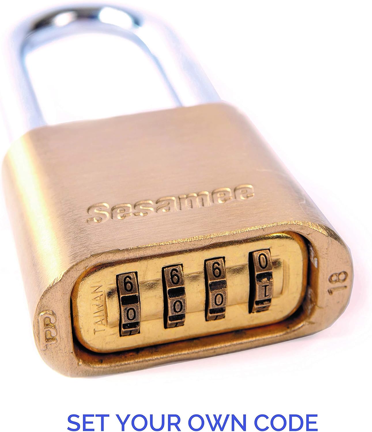 Sesamee K436 4 Dial Bottom Resettable Combination Brass Padlock with 1-Inch Hardened Steel Shackle and 10000 Potential Combinations