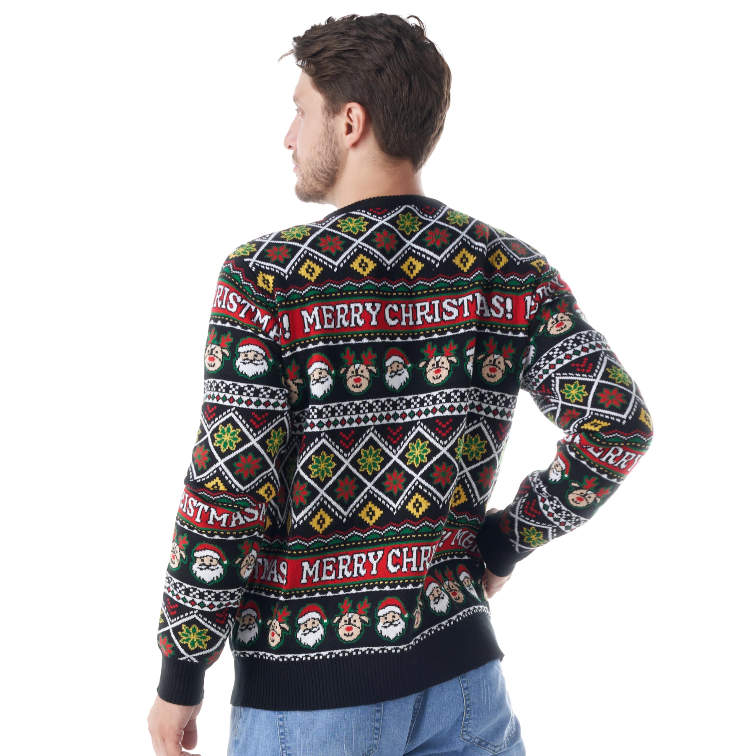 Giggling Getup Maglione natalizio brutto luminoso per uomo, divertente, brutto maglione natalizio con luci a LED, maglione natalizio in nero