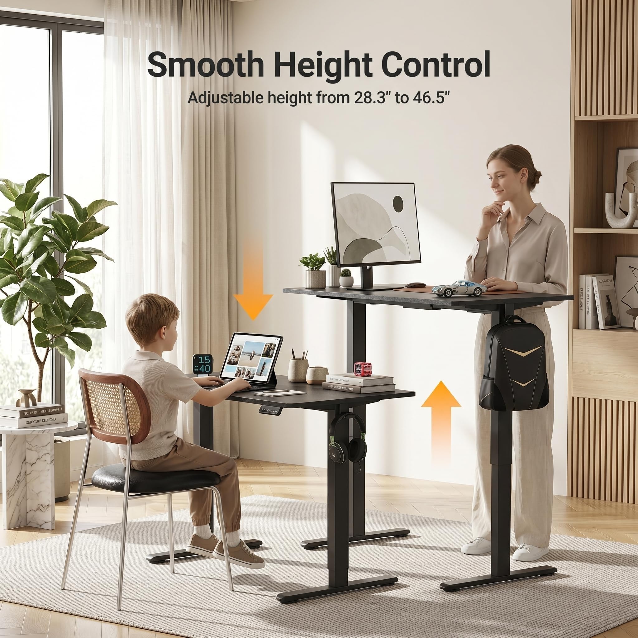 Claiks Electric Height Adjustable Standing Desk, 40x24 Inch, Deep Black view 4
