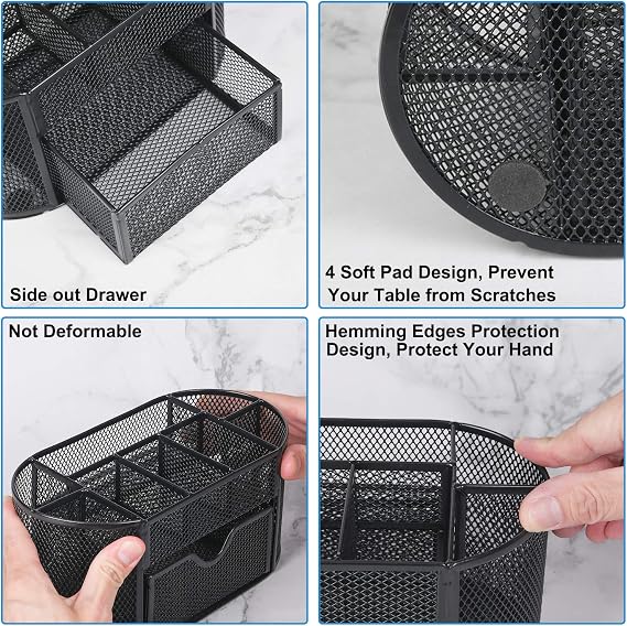 Desk Organizer with 9 Compartments, Mesh Office Organization for Scissors, Post-it, Sticky notes, Pen Holder, Metal Office Desk Organizers and Accessories