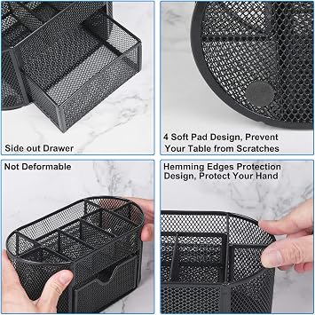 Desk Organizer with 9 Compartments, Mesh Office Organization for Scissors, Post-it, Sticky notes, Pen Holder, Metal Office Desk Organizers and Accessories