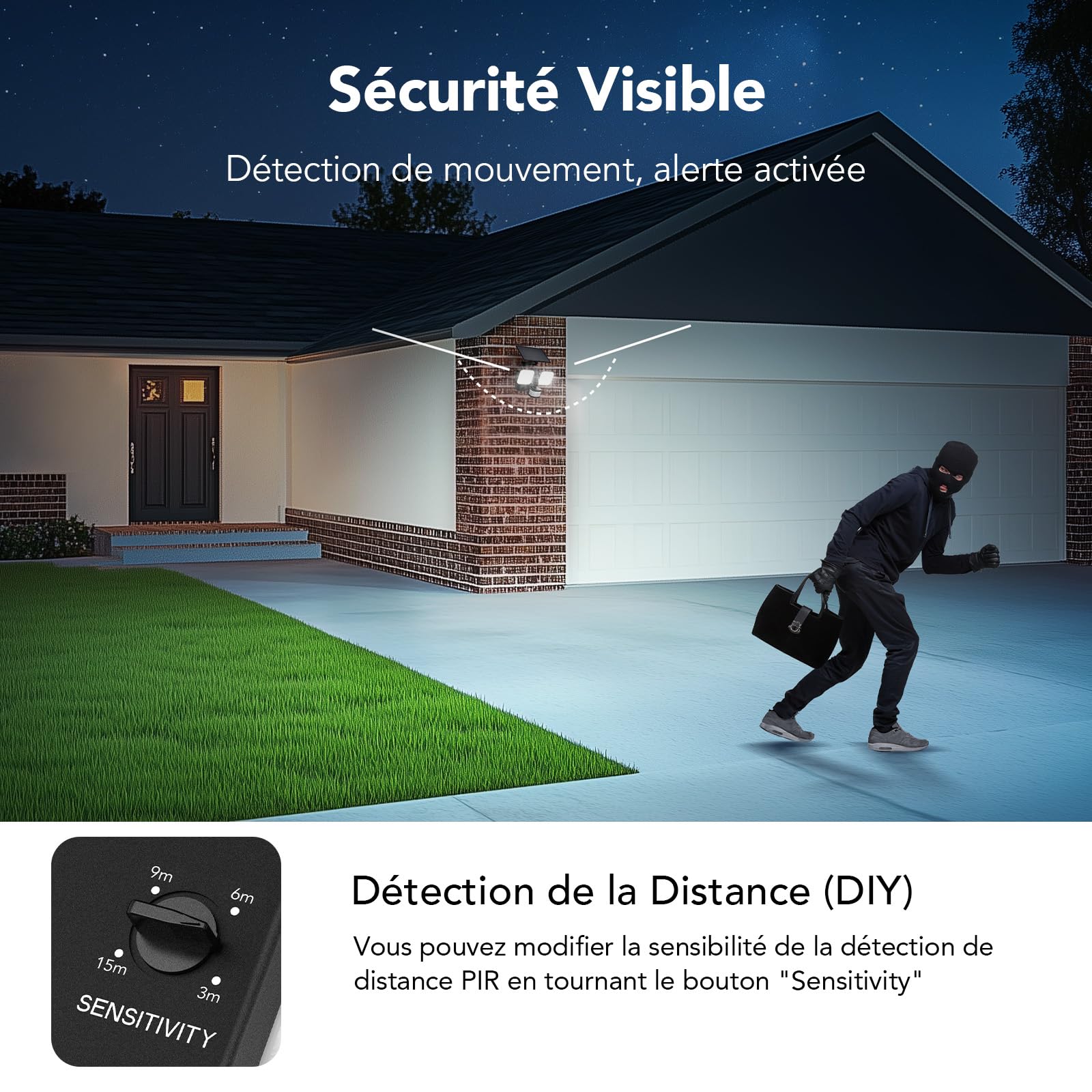 Linkind Projecteur Led Extérieur Connectée à Double Alimentation, Lampe 25W/3000LM Alimenté par Solaire & CA, Applique Extérieure IP65 avec Détecteur de Mouvement, Minuterie & Veilleuse RGB