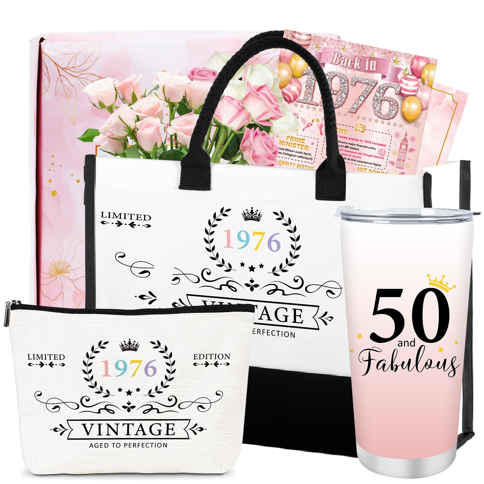 Eiapadeor 1976 50th Birthday Gifts for Women - Happy 50th Birthday Basket Gifts Box for Women Female Wife Mom Sister Daughter Friends Her Girlfriend Coworker for 50 Year Old Lady Present