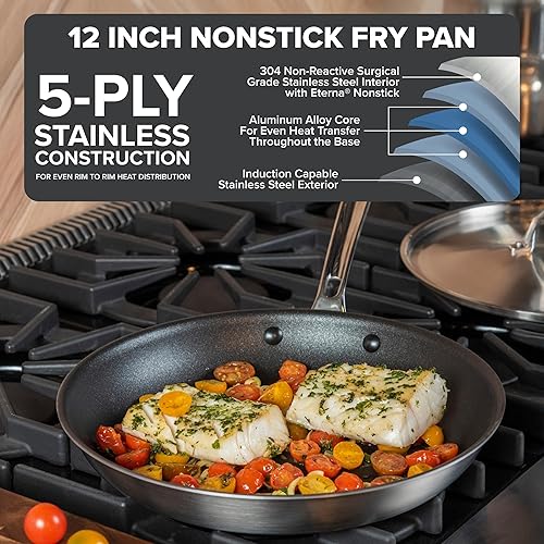 Miniatura 8 de Viking Professional Sartén antiadherente de 5 capas de 10 pulgadas, acero inoxidable, acabado satinado