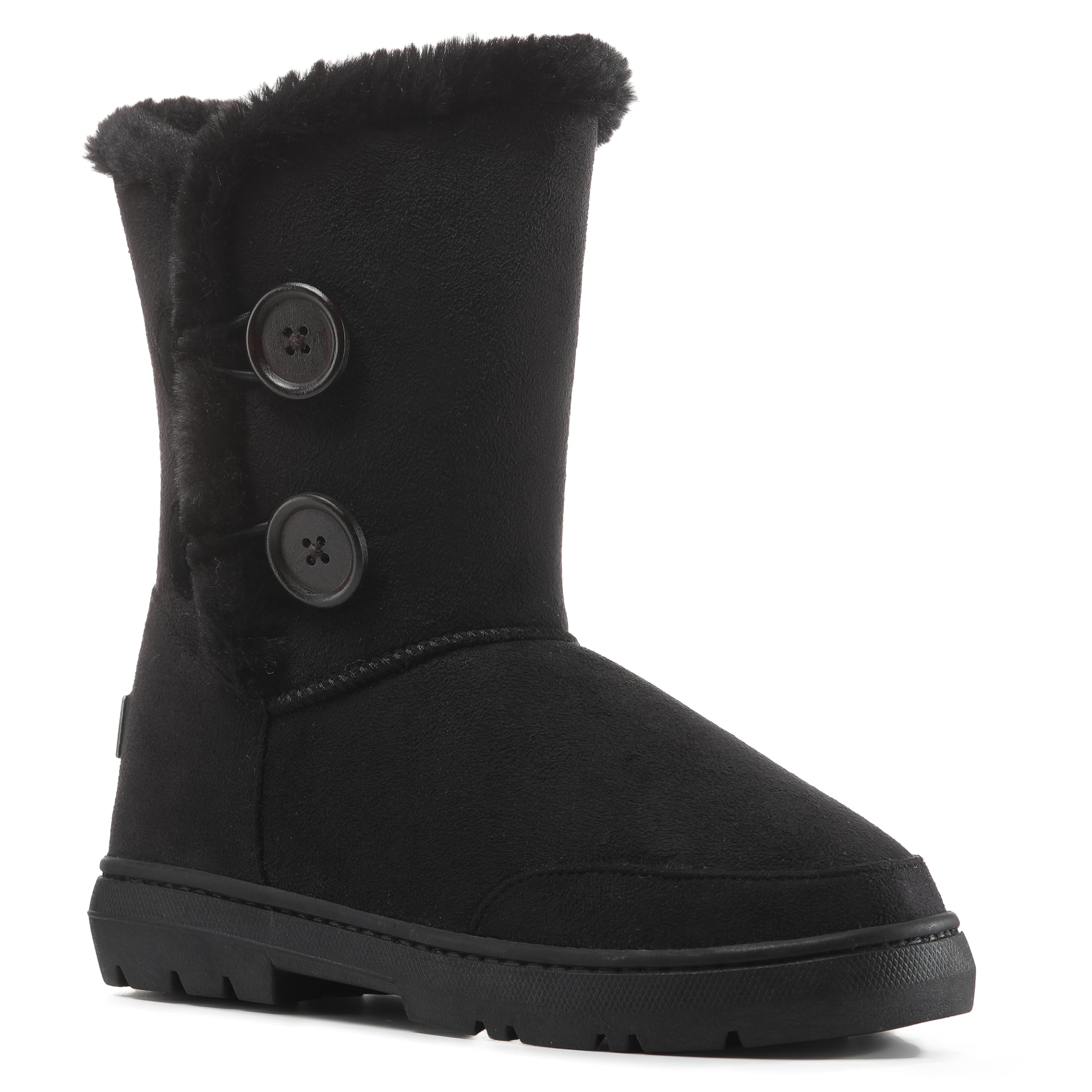 Holly Womens Twin Button Fully Fur Lined Waterproof Winter Snow Boots , Black , 7 UK