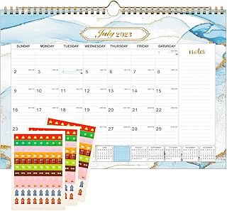 Jul.2023 - Dec.2024 Wall Calendar with 3 Pcs Stickers, Monthly Calendar Perfect Planning Organizing, Large Wall Calendar with Hanging Hook, Twin-Wire Binding, Blocks with Julian Dates, 17“ x 12“
