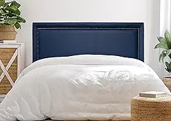 Cabeceira Queen Reta Luxo 160x60 Courino Azul - Tachas Fumê