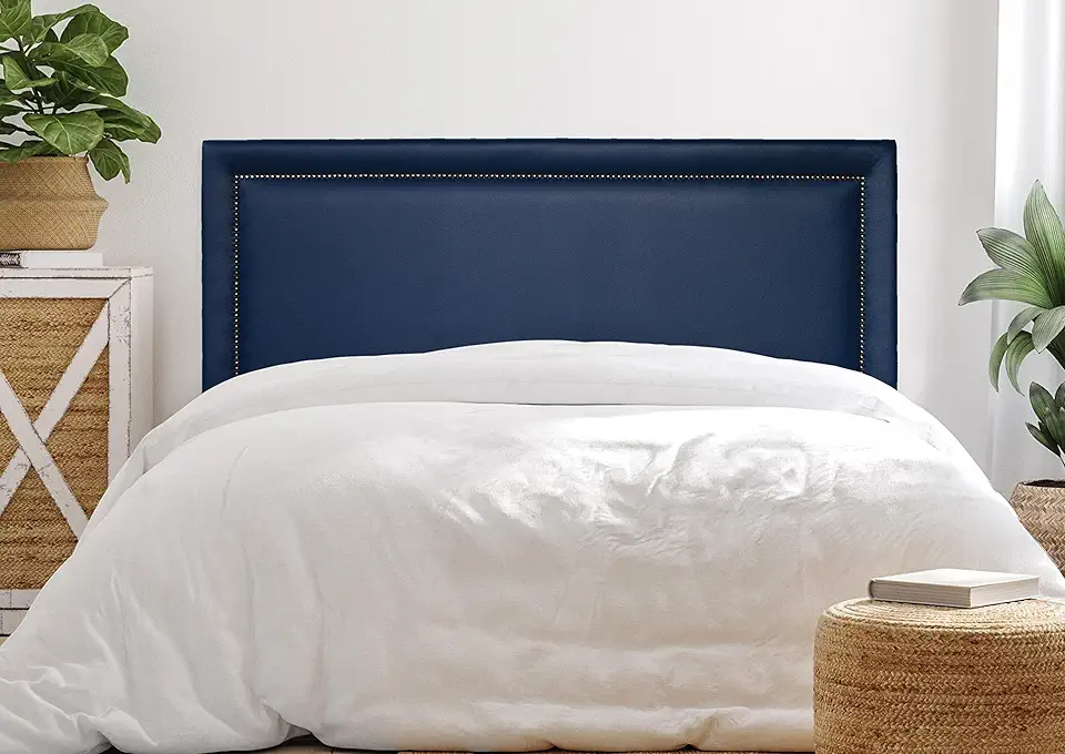 Cabeceira Queen Reta Luxo 160x60 Courino Azul - Tachas Fumê