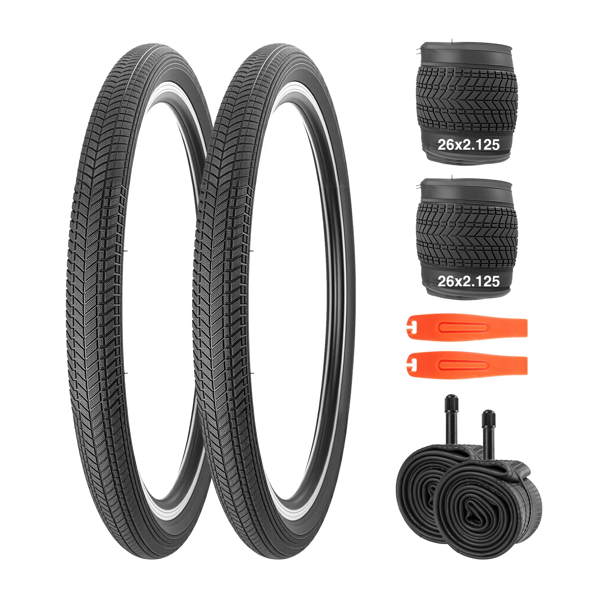 2PSC 16/20/24/26x2.125 Fahrradreifen 57-305/57-507/57-559 Fahrradmantel mit/Ohne Schlauche kompatibel Mountainbike/Citybikes/BMX/Beach Bike