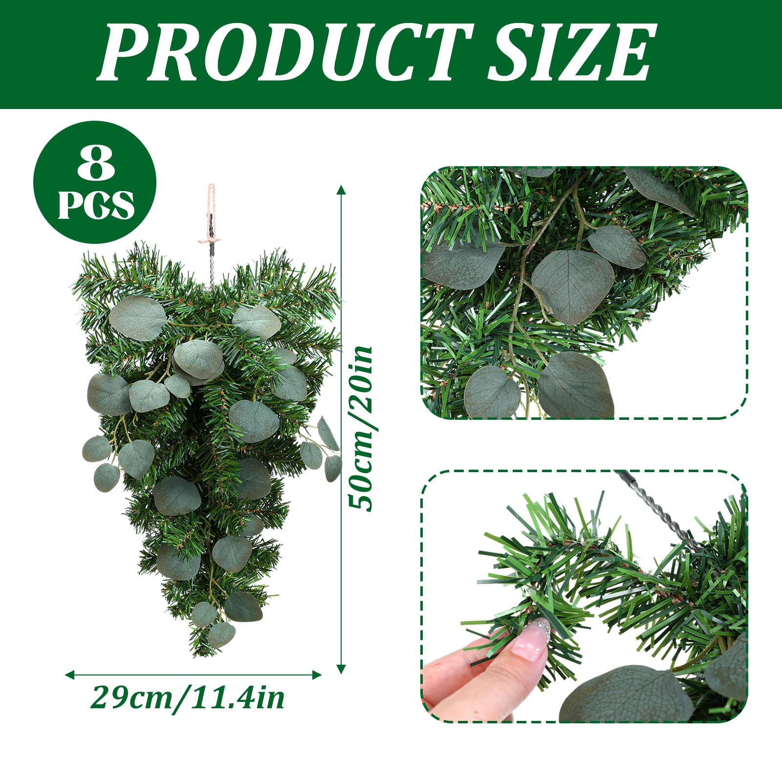 Zomiboo 8 guirnaldas de Navidad con eucalipto mixto de pino artificial, guirnalda de corona de Navidad, ramas de cedro, agujas de lágrima, para invierno para manto de Navidad