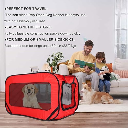 Miniatura 7 de Jaula plegable de 36 pulgadas para perros grandes, perrera de viaje portátil con ventanas de malla y cubierta impermeable, jaula para perros para