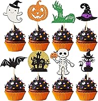Vista 100 de Rsstarxi Paquete de 36 adornos para cupcakes de Halloween, bruja, fantasma, magdalenas, murciélagos, arañas, gatos, decoración de pasteles