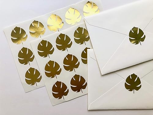 30 Gold Foil Monstera Stickers, Monstera Leaves, Plant Leaf Stickers, Tropical Stickers, Gold Labels For Envelopes