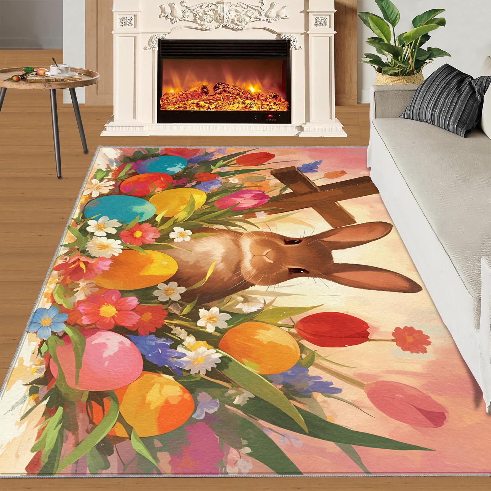 Tapis lapin mignon pour chambre enfant fille motif de Pâques 50x80cm