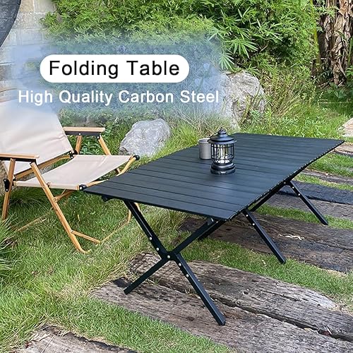Miniatura 6 de ZYAWP Mesa de camping plegable con bolsa de transporte, mesa enrollable ligera de aluminio, mesa de campamento plegable que se pliega, mesa de playa