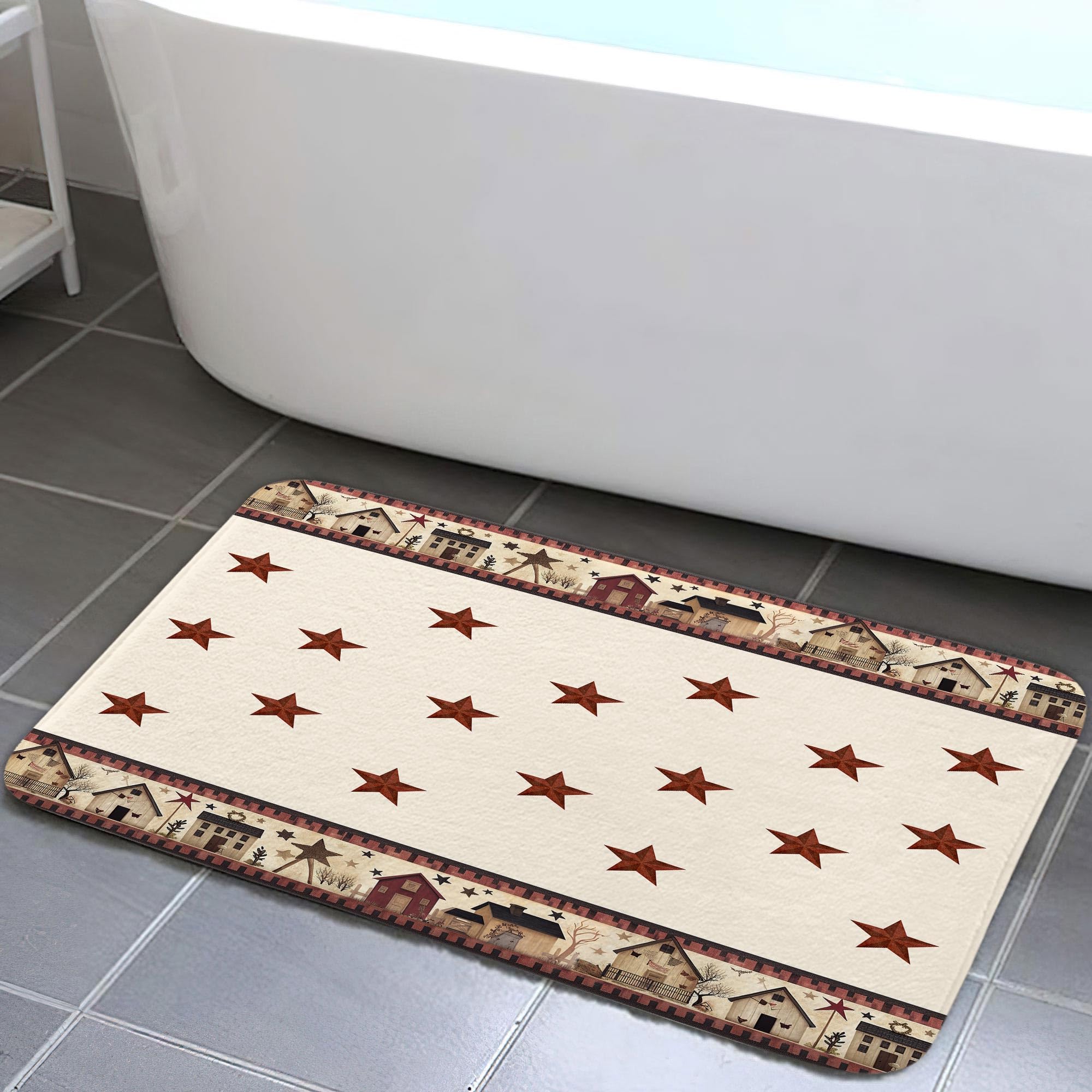 JAWO Rustic Country Bath Rugs for Bathroom, Primitive Barn Star Relax Bath Outhouse Christmas Farmhouse Bathroom Rug Bath Mat Set Floor Mats Doormat,