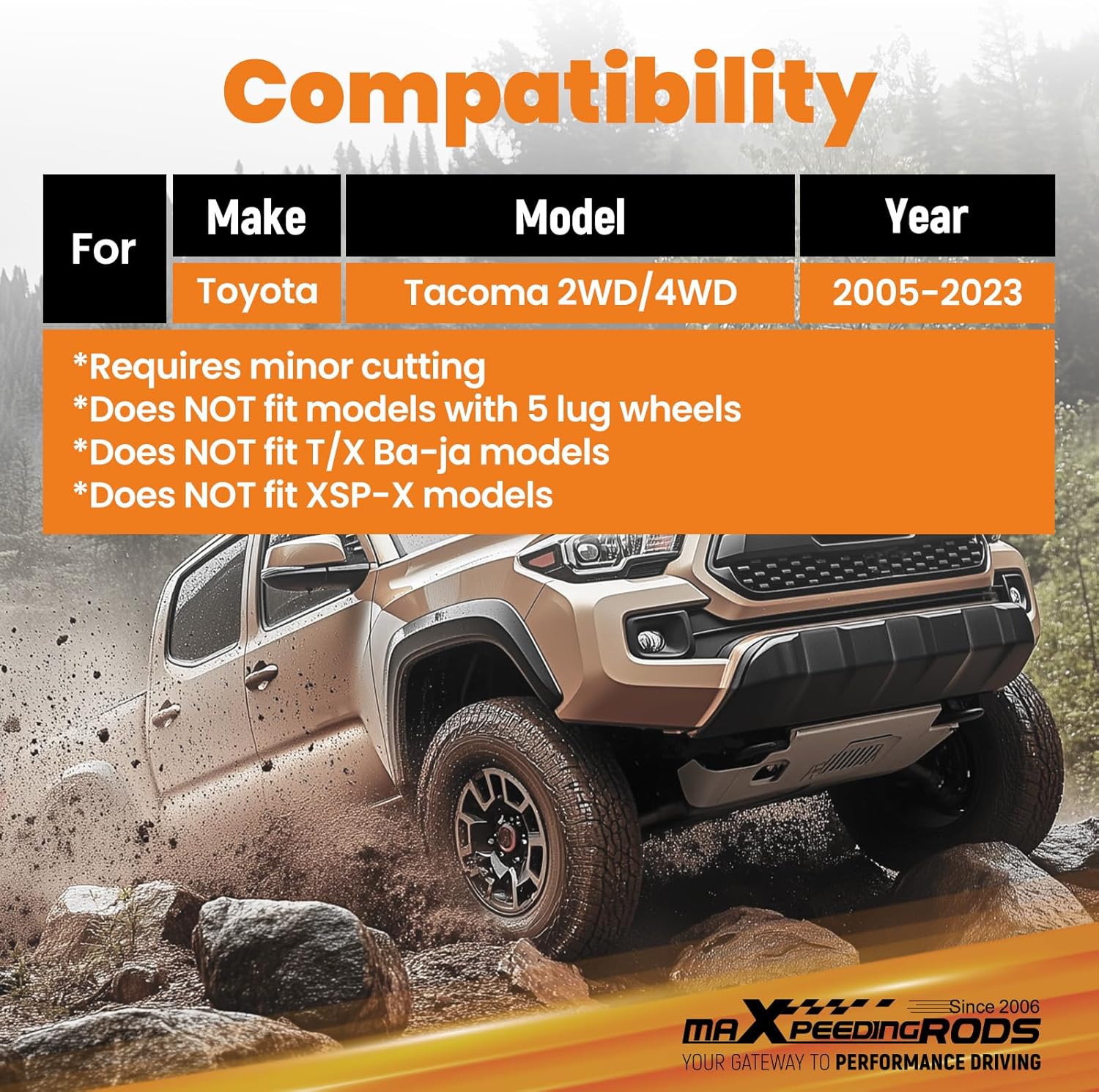 maXpedingrods 3" Lift Leveling Kit w/G1 Shocks for Toyota Tacoma 2005-2023, Upgraded Suspension Lift Kit