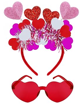 Valentine Heart Headband and Heart Sunglasses for Halloween Valentines Day Wedding Birthday Party Accessoires