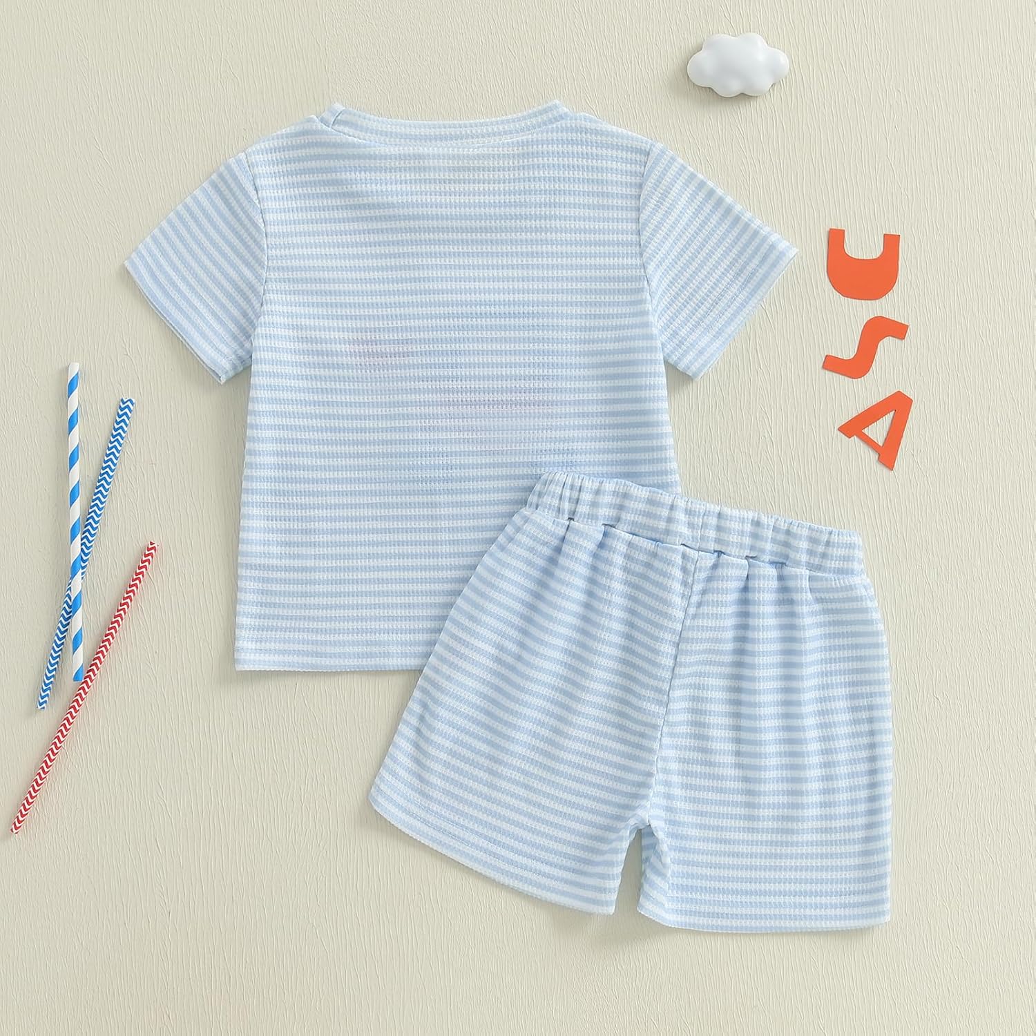 Toddler Baby Boy 4th of July Outfit Stars Stripes Cart Embroidery Short Sleeve T Shirt Shorts Set Summer Clothes - Image 4