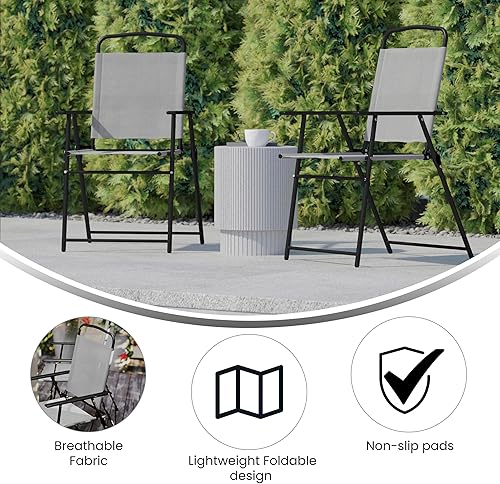 Miniatura 5 de BizChair Sillas plegables para patio, sillas de césped de textileno para exteriores con reposabrazos, juego de 4, color gris