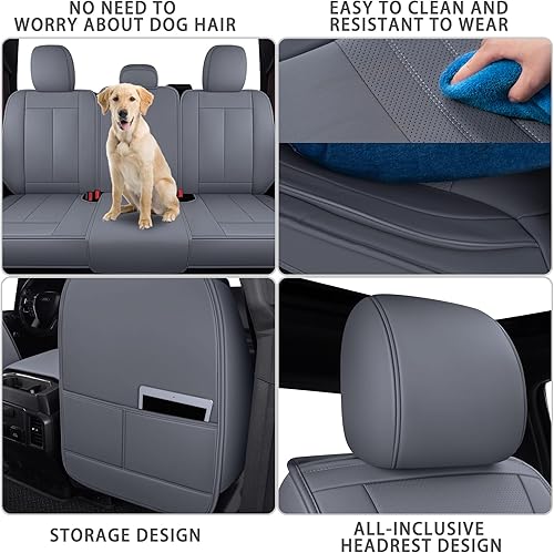 Miniatura 8 de Juego completo de fundas de asiento de automóvil con funda de cojín de cuero impermeable para camioneta para camioneta compatible con Ford F150