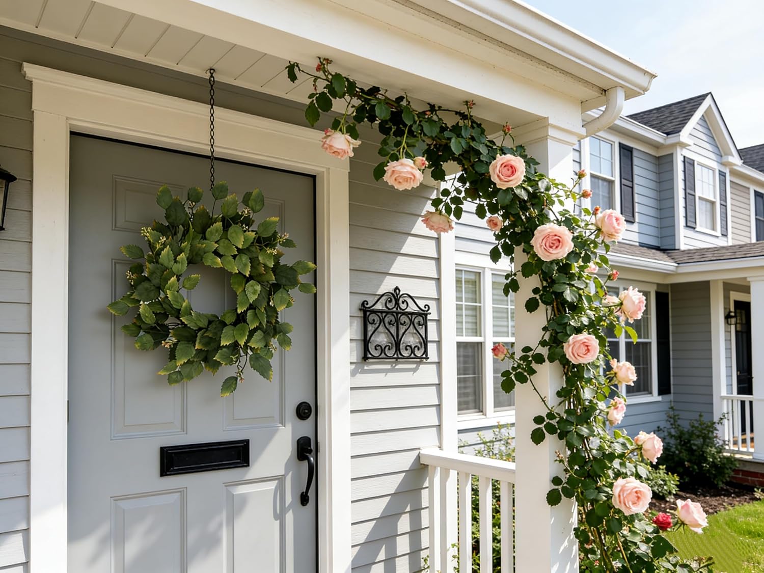 26" Green Hibiscus & Eucalyptus Leaf Wreath for Front Door - Large Artificial Greenery Outdoor Wreath for Porch, Window, Farmhouse, Home, Holiday, Hanging Decor - Spring, Summer, Fall, All Seasons