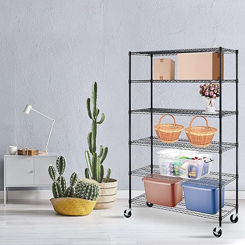 Miniatura 2 de Estantería de garaje, estantes de metal de 78 x 48 x 18 pulgadas, estantería de alambre de 6 niveles, ajustable, resistente, de acero, con ruedas