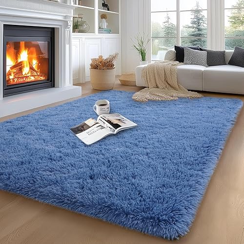 Miniatura 24 de Alfombras de área de 6 x 9 pies para sala de estar, alfombra azul grande y esponjosa para dormitorio, alfombras suaves y peludas para dormitorio de