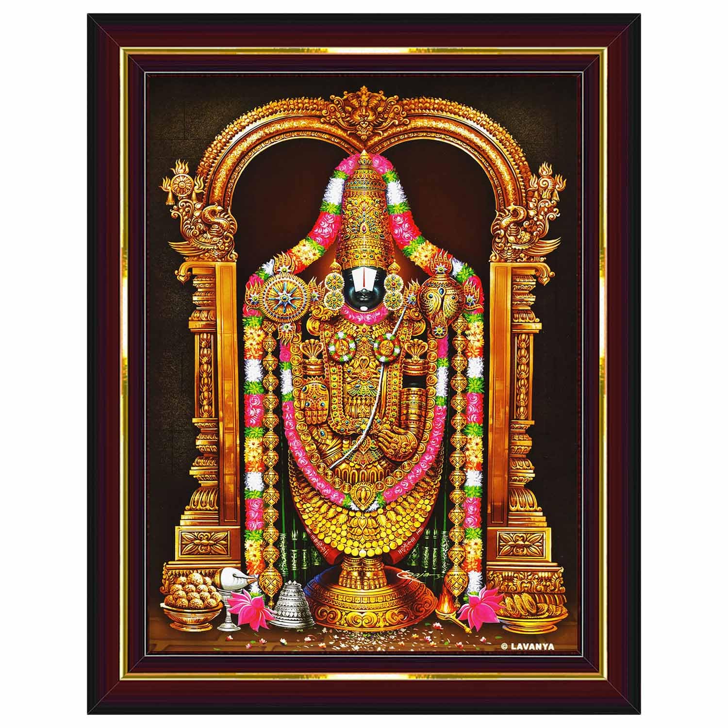 Tirupati Balaji Lord Venkateshwara Swamy Wall Painting Framed Home Decor (Wood,Matte,Brown,Big Size,10 x 12 Inch) B403M