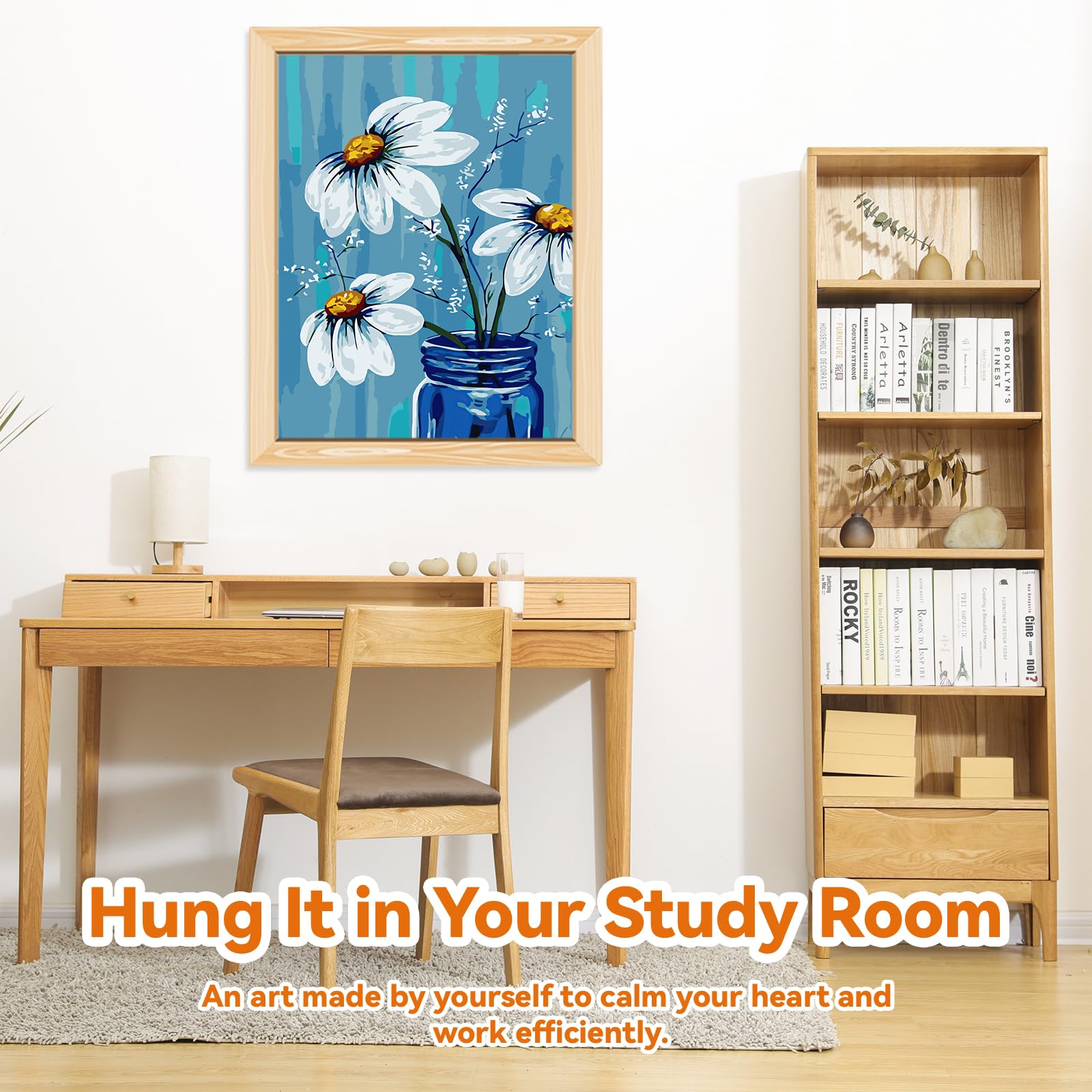 EFOTIML Kit di pittura per numeri per adulti principianti e bambini età 8-12, 1pcs 16x20 tela per kit di pittura per adulti in scatola colorata (senza cornice) - Fiori bianchi