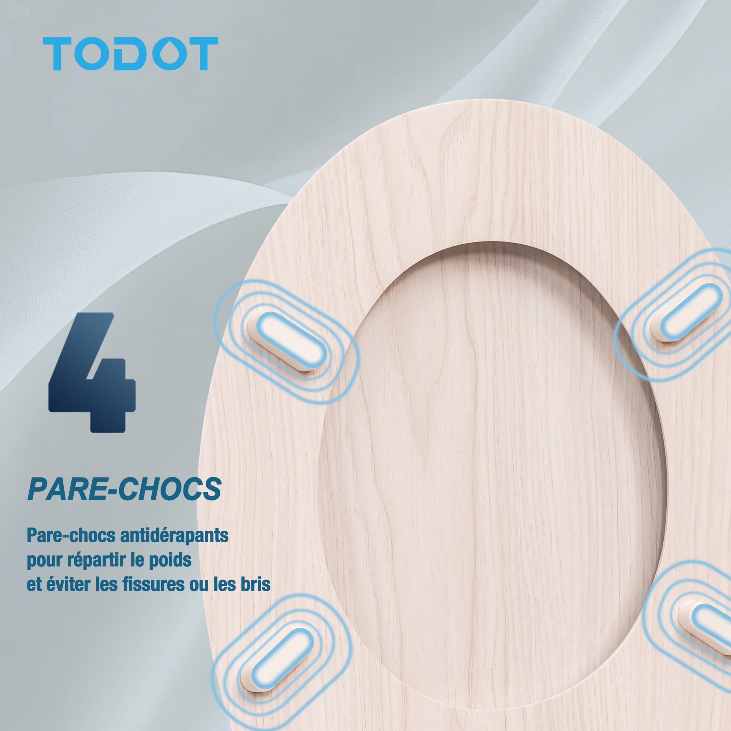Abattant WC avec Frein de Chute Silencieux, Siège de Toilette en MDF Imitation Bois Naturel, Charnières Inox/Zinc Ajustables, Compatible Cuvette O, Capacité jusqu'à 175 kg (Natural Wood)
