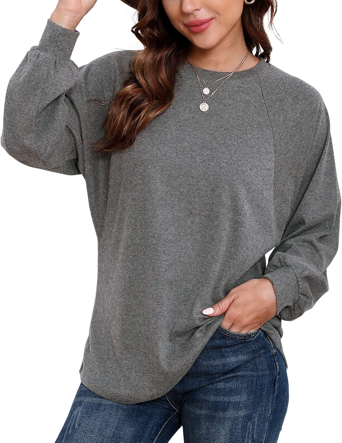 Feiersi Womens Sweatshirts Crew Neck Long Sleeve Shirts Casual Loose Pullover Tops 2022 - Image 2
