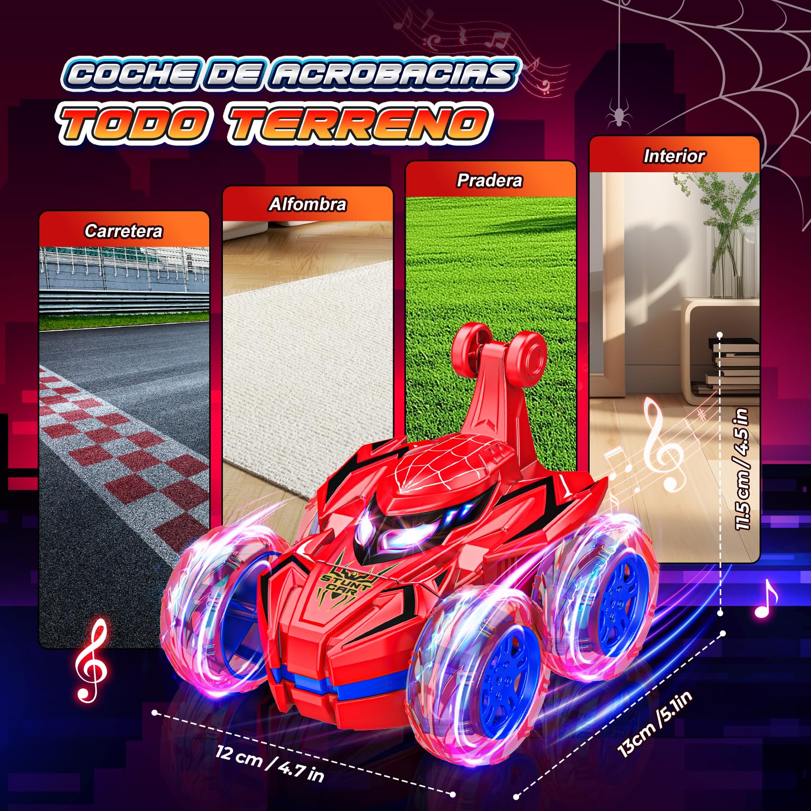 Braxel Coche Teledirigido Niños 3 4 5 6 años, Spider Juguetes Niños 3 4 5 6 7 8 9 Años Regalo Navidad Niño Regalo Niño Niña 3-10 Años Coches para Niños Coche Radiocontrol RC Car